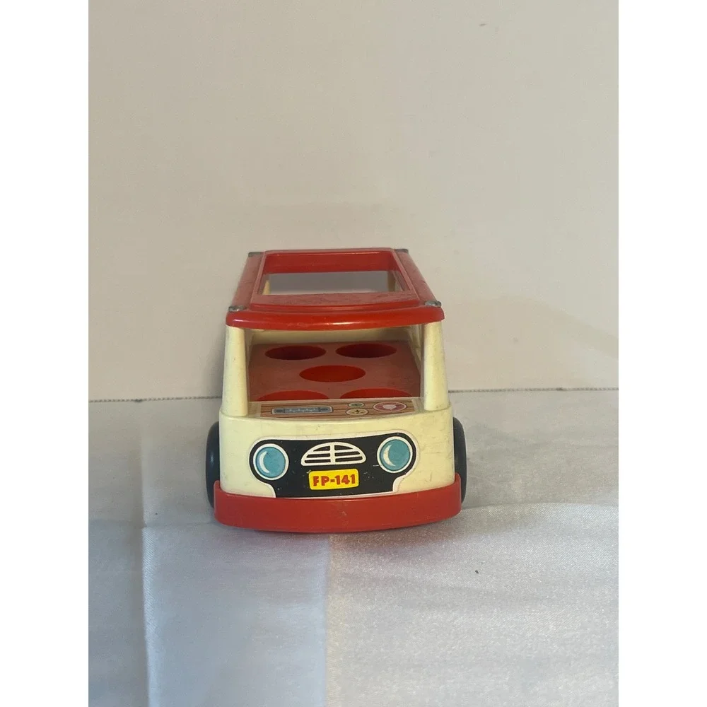 Vintage Fisher Price Little People Mini Bus Toy Red Cream‎ 1970s FP 141